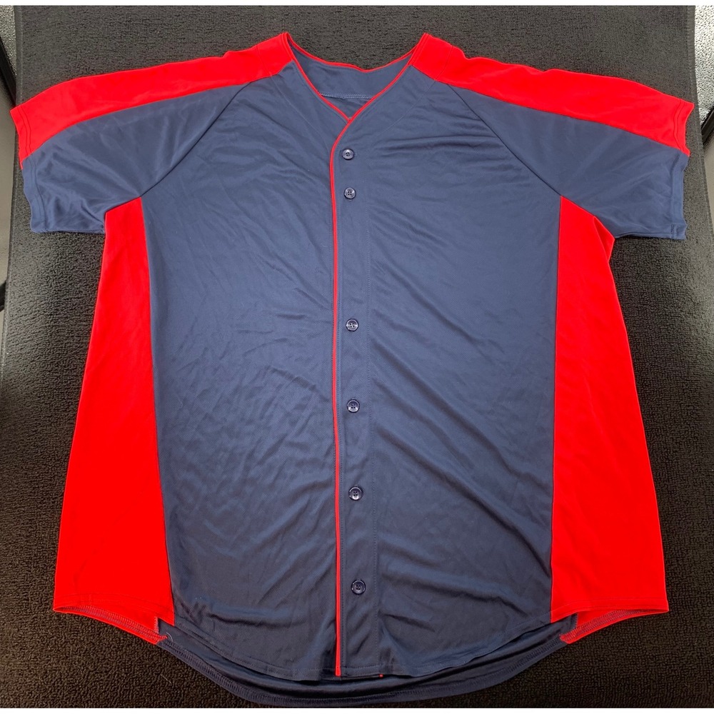 Augusta Sportswear Baseball Jersey Adult 2XL‎ Navy Red Button Up